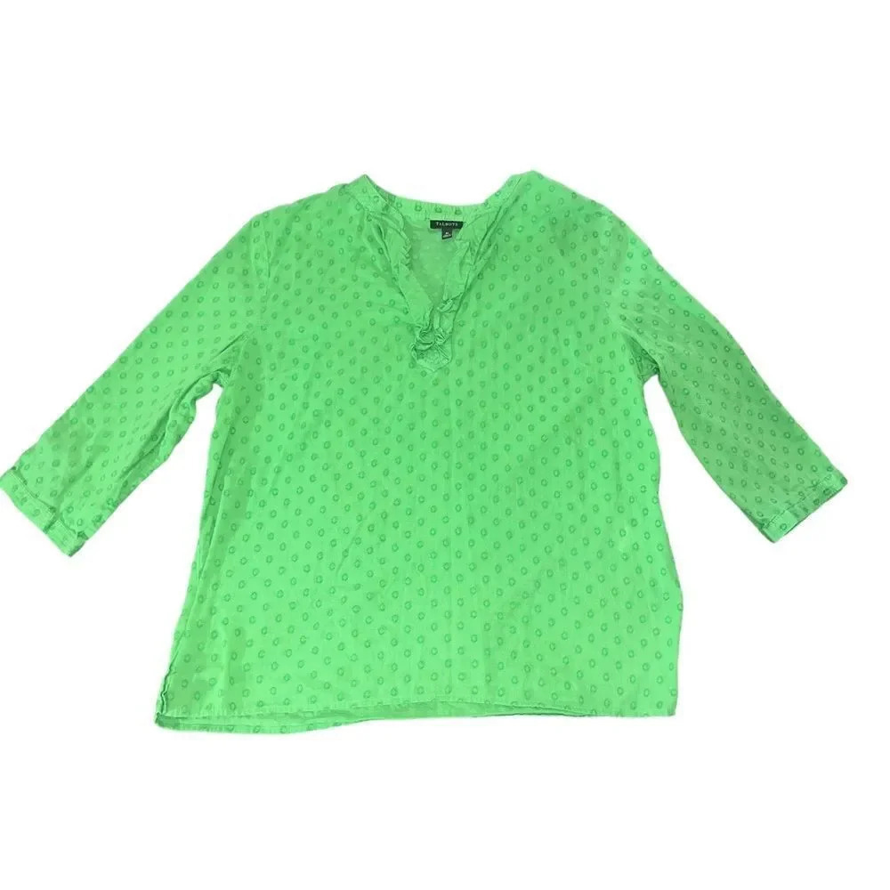 Talbots Green V neck Quarter Sleeve Size Medium